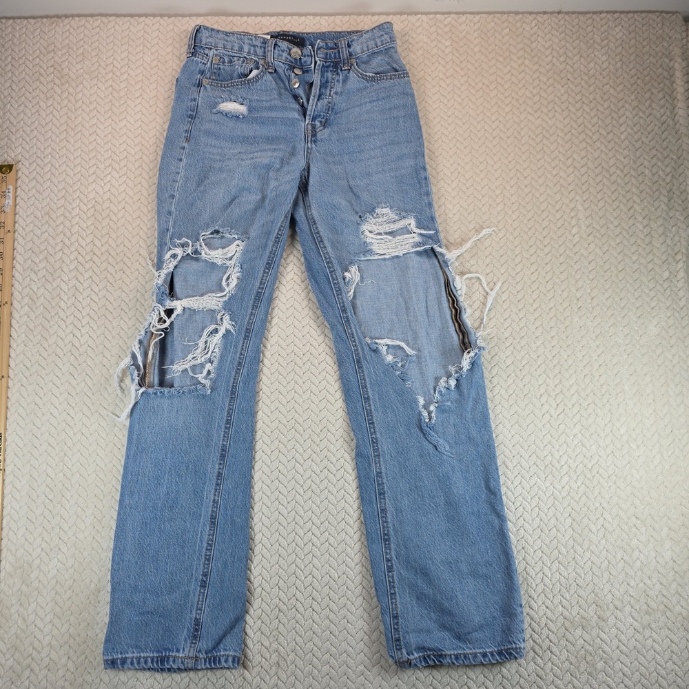 Aeropostale 90s Baggy Distressed Light Wash Button Fly Jeans Size 0 25x30